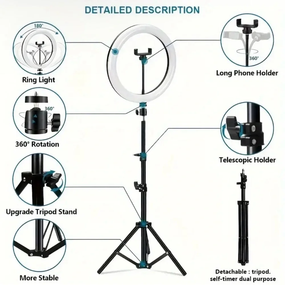 1pc 10 Inch Selfie Ring Colorful Fill Light, RGB Tripod Phone Holder, Photograph
